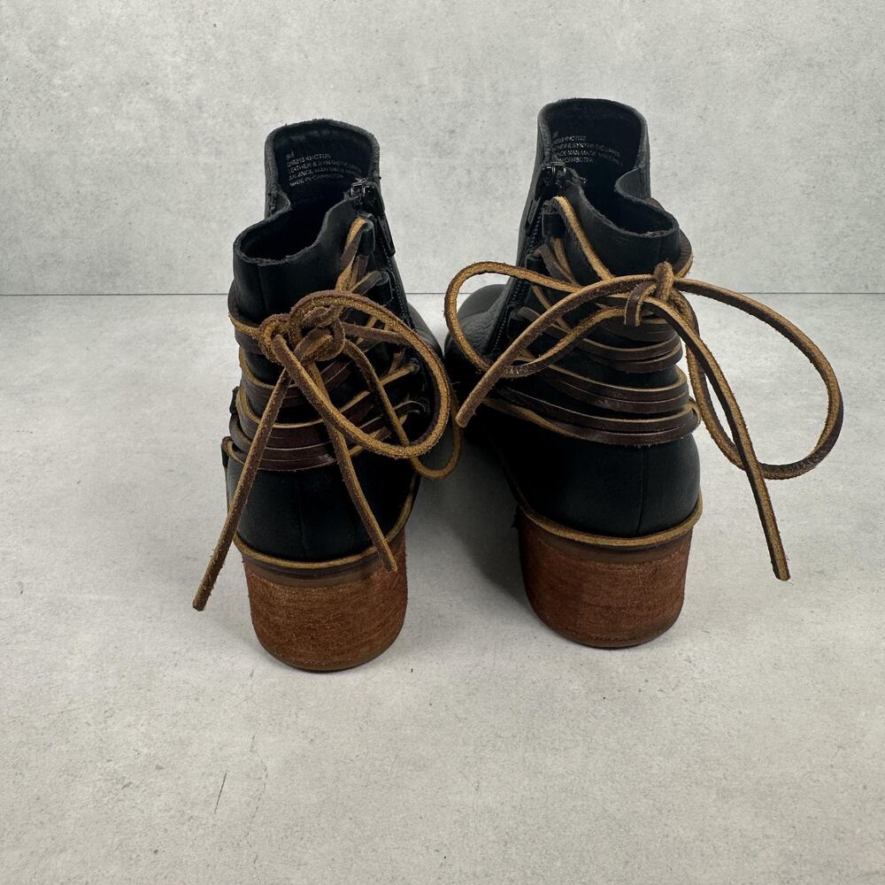 Korks Boots Womens Size 8.5 Black Leather Ankle Block Heel Western Zip Lace Up - Picture 5 of 10